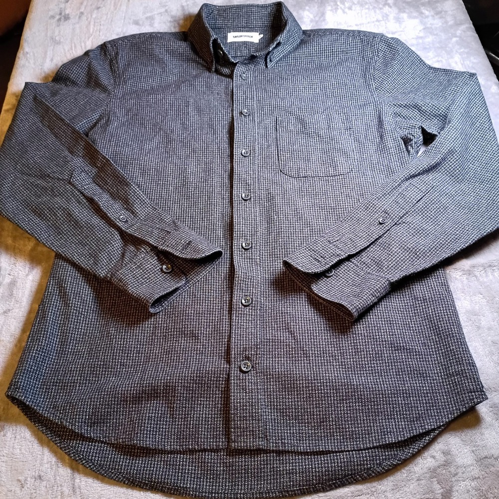 Taylor Stitch Mens 38 Organic Cotton Button Down Shirt Charcoal Grey Textured S